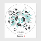 女子ジャージーナンバーサッカーボール星ライトティール(緑がかった色) シール (シート)