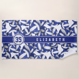 女子ジャージーナンバーブルー白いバレーボール ビーチタオル