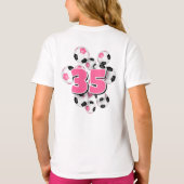 女子ジャージー番号サッカーボールピンク Tシャツ (裏面)