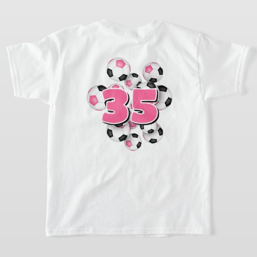 女子ジャージー番号サッカーボールピンク Tシャツ (レイダウン裏面)