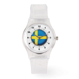 女子スウェーデン国旗のスポーティピンクシリコンウォッチ 腕時計