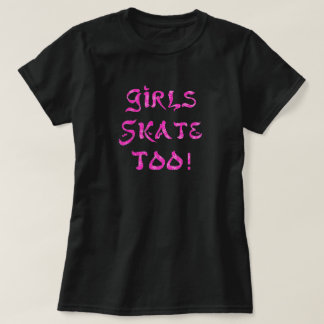 女子スケートも!ブラックシャツ(ピンク) Tシャツ