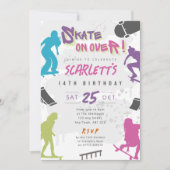 女子スケートボードパーティーの誕生日招待状 スケートパーク 招待状 (正面)