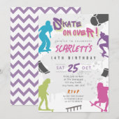 女子スケートボードパーティーの誕生日招待状 スケートパーク 招待状 (正面/裏面)