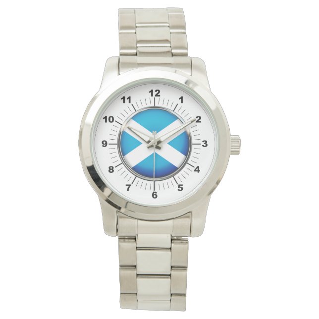 女子スコットランド国旗の特大シルバーウォッチ 腕時計 (正面)