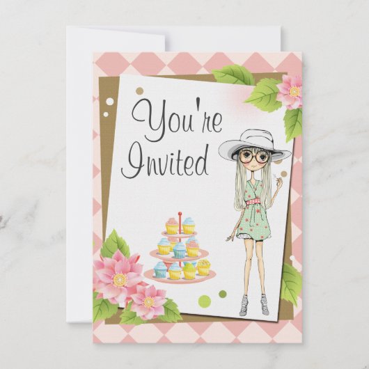 女子スタイリッシュ10代のバースデーパーティ招待状 招待状 (正面)