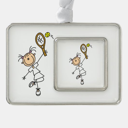 女子スティックフィギュアテニス選手 シルバープレートフレームオーナメント (正面)