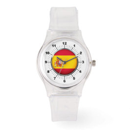 女子スペイン国旗のスポーティピンクシリコンウォッチ 腕時計