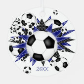 女子スポーツでブルーブラックスターズのサッカーボール メタルオーナメント (裏面)