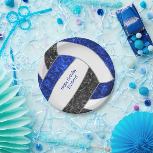 女子スポーツの誕生日パーティーブルーブラックバレーボール ペーパープレート (パーティー)