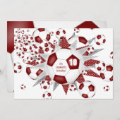 女子スポーツの誕生日マルーンサッカーボールのスター 案内状 (正面/裏面)