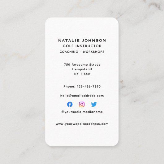 女子スポーツコーチゴルフインストラクターソーシャルメディア 名刺 (裏面)