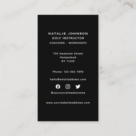 女子スポーツコーチソーシャルメディアゴルフインストラクター 名刺 (裏面)