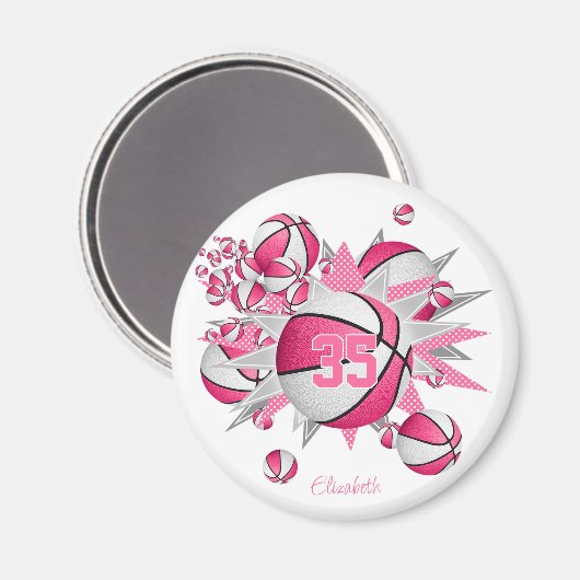 女子スポーツチームのギフトバスケットがピンクの星 マグネット (正面/裏面)