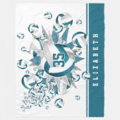 女子スポーツティール（緑がかった色）グレーバレーボールのスター フリースブランケット (正面)