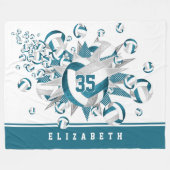 女子スポーツティール（緑がかった色）グレーバレーボールのスター フリースブランケット (正面(横))