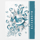 女子スポーツティール（緑がかった色）グレーバレーボールのスター フリースブランケット (正面)