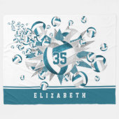 女子スポーツティール（緑がかった色）グレーバレーボールのスター フリースブランケット (正面(横))