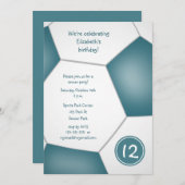 女子スポーツティール（緑がかった色）サッカー誕生祝い 招待状 (正面/裏面)