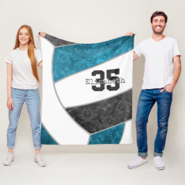 女子スポーツティール（緑がかった色）ブラックバレーボールパーソナライズされた フリースブランケット