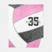 女子スポーツピンクブラックバレーボールパーソナライズされた フリースブランケット (正面)