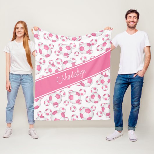 女子スポーツピンクホワイトサッカーボールのパターン フリースブランケット (インサイチュ)