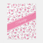 女子スポーツピンクホワイトサッカーボールのパターン フリースブランケット (正面)