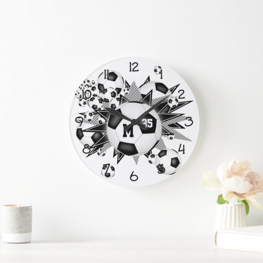 女子スポーツルームのデカールのサッカーボールのパンク ラージ壁時計 (ホーム)