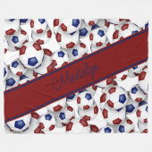 女子スポーツルームのデコメーターマルーンブルーサッカー フリースブランケット (正面(横))