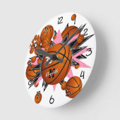 女子スポーツルームのデッキのバスケットボールのスター ラウンド壁時計 (傾斜)