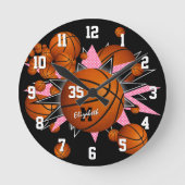 女子スポーツルームのデッキのバスケットボールのスター ラウンド壁時計 (正面)