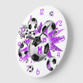 女子スポーツルームの壁のデカールサッカーボールの吹き出し ラージ壁時計 (傾斜)