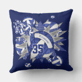 女子スポーツルームブルーホワイトバレーボールのスター クッション (裏面)