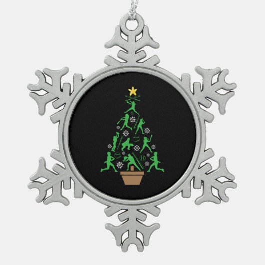女子ソフトボールのクリスマスツリー スノーフレークピューターオーナメント (正面)