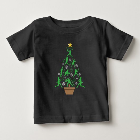 女子ソフトボールのクリスマスツリー ベビーTシャツ (正面)