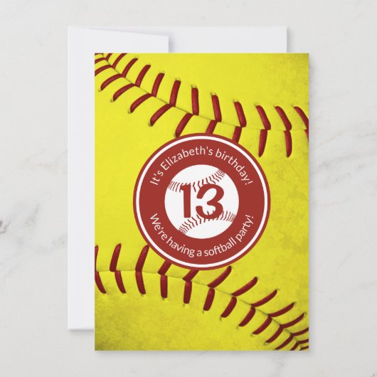 女子ソフトボールの誕生日またはチームのパーティー 招待状 (裏面)