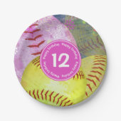 女子ソフトボールパーソナライズされたパーティー ペーパープレート (正面)