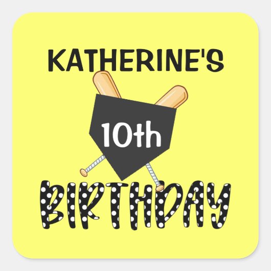 女子ソフトボール誕生日パーティー スクエアシール (正面)