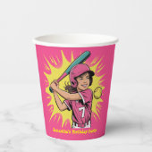 女子ソフトボール誕生日パーティー 紙コップ (正面)
