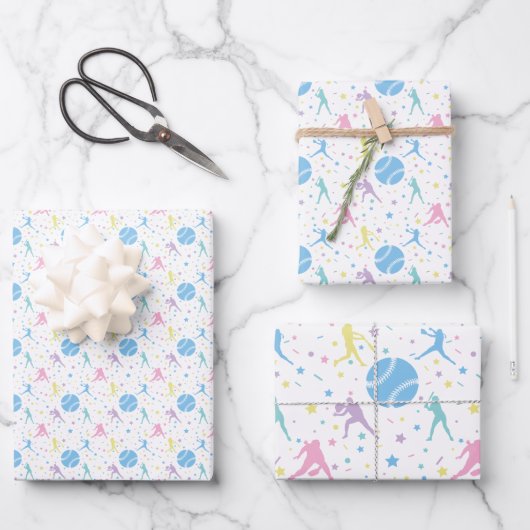 女子ソフトボール選手がスター ラッピングペーパーシート (正面)