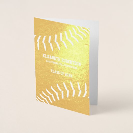 女子ソフトボール選手の卒業パーティー ゴールド 箔カード (正面)
