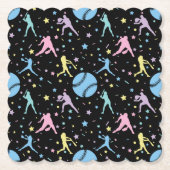 女子ソフトボール – 星のある女子プレーヤー ペーパーコースター (正面)