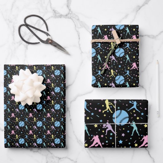 女子ソフトボール – 星のある女子プレーヤー ラッピングペーパーシート (正面)