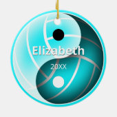 女子ターコイズ陰陽スポーツバレー セラミックオーナメント (裏面)