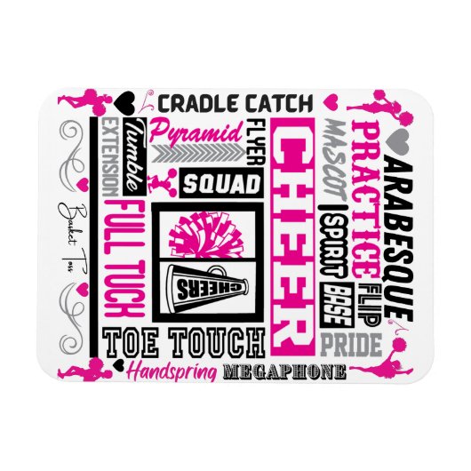 女子チアリーティングタイポグラフィインブラック&ピンク マグネット (横)