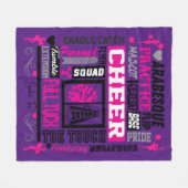 女子チアリーティングワードアートinブラックピンクパープル フリースブランケット (正面(横))