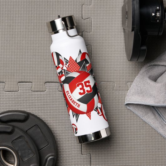 女子チームカラーレッドブラックバレーボールのスター ウォーターボトル (ジム)