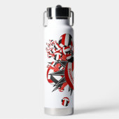 女子チームカラーレッドブラックバレーボールのスター ウォーターボトル (正面)