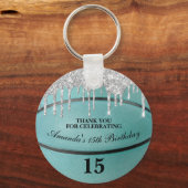 女子ティール(緑がかった色)グリッタードリップバスケットボールパーティーの好意 キーホルダー (正面)