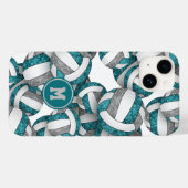 女子ティール（緑がかった色）グレーチームカラーバレーボールパターン（の模様が）ある Case-Mate iPhoneケース (裏面 (横))